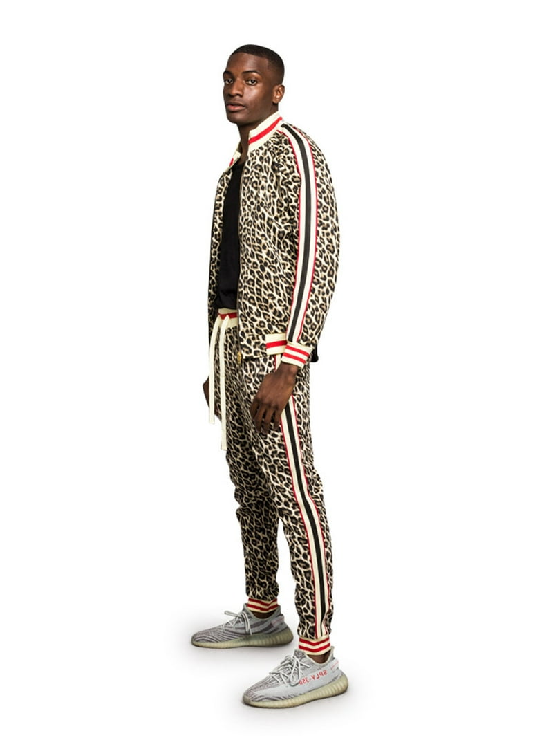 Men's Leopard Track Suit Set with Drawstring Waistband ST567 Men's Leopard Track Suit Set with Drawstring Waistband ST567