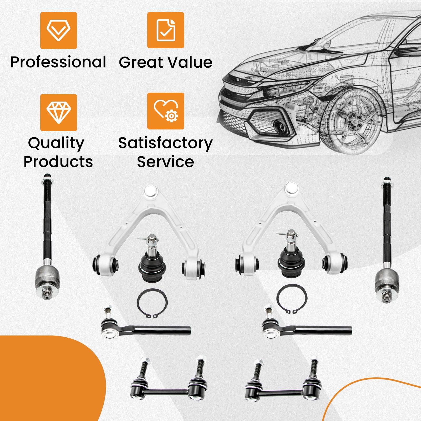 maXpeedingrods 10Pc Front Suspension Kit for Hummer H3 2006-2010 H3T 2009-2010, Upper Control Arm with Lower Ball Joint Sway Bar Link Outer Inner Tie Rod K621675 K621676