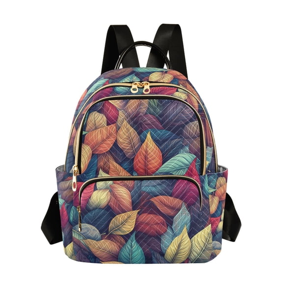 FORMRS Mini Backpack Purse for Women Travel Daypack Casual Shoulder Bag, Blue Vibrant Leaves Pattern