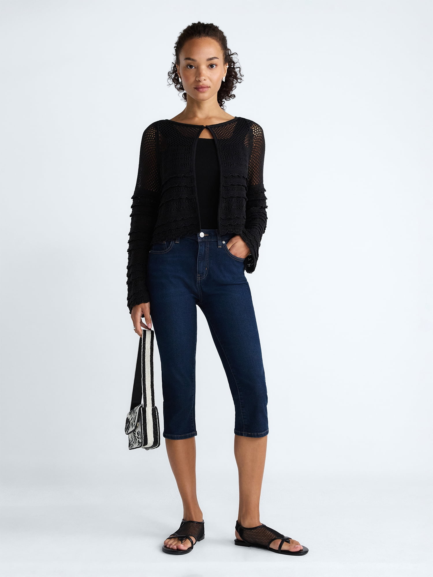 Scoop Women's and Women's Plus Stitch Mix Button Front Cardigan, Sizes XS-4X