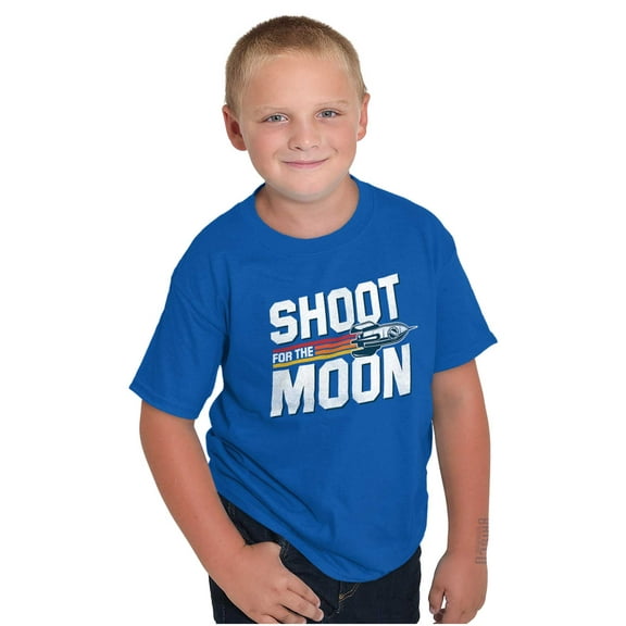 Shoot for the Moon Space Rocketship Crewneck T Shirts Boy Girl Teen Brisco Brands XS