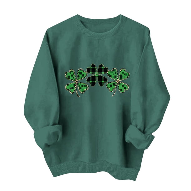 Tops de Cuello Redondo para las Mujeres Día de San Patricio Impreso Suéter de Manga Larga Invierno Suéter Casual
