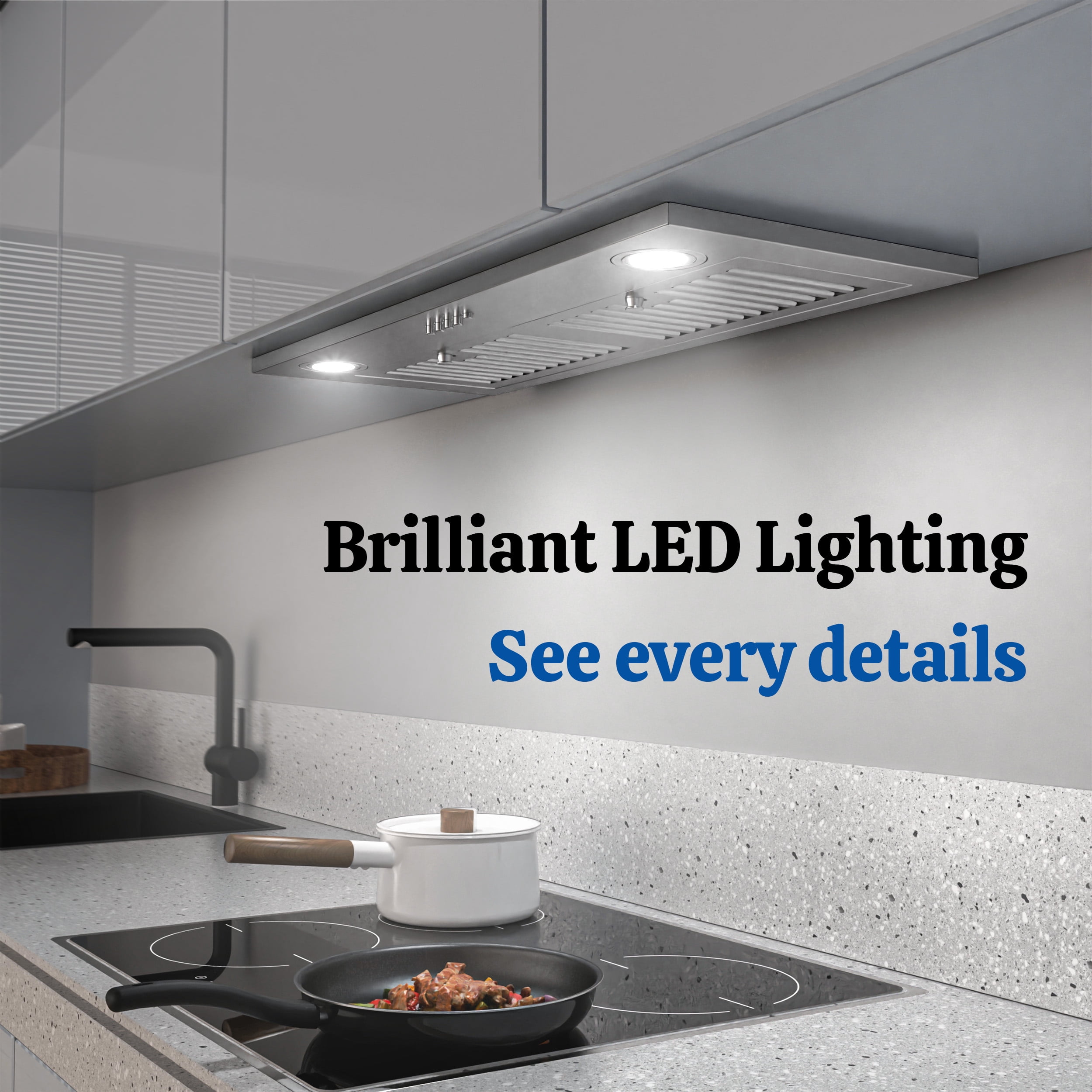 FIREGAS Range Hood 30 inch, Built-in Kitchen Hood with 3 Speed Exhaust Fan, Ducted/Ductless Range Hood, Stainless Steel Range Hoods with Light