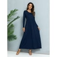 thumbnail image 3 of CALIPESSA Womens Fall Ruffle Tunic Solid Maxi Dress Long Sleeve Scoop Neck Navy Blue Casual A-Line Dress With Pocket, 3 of 5