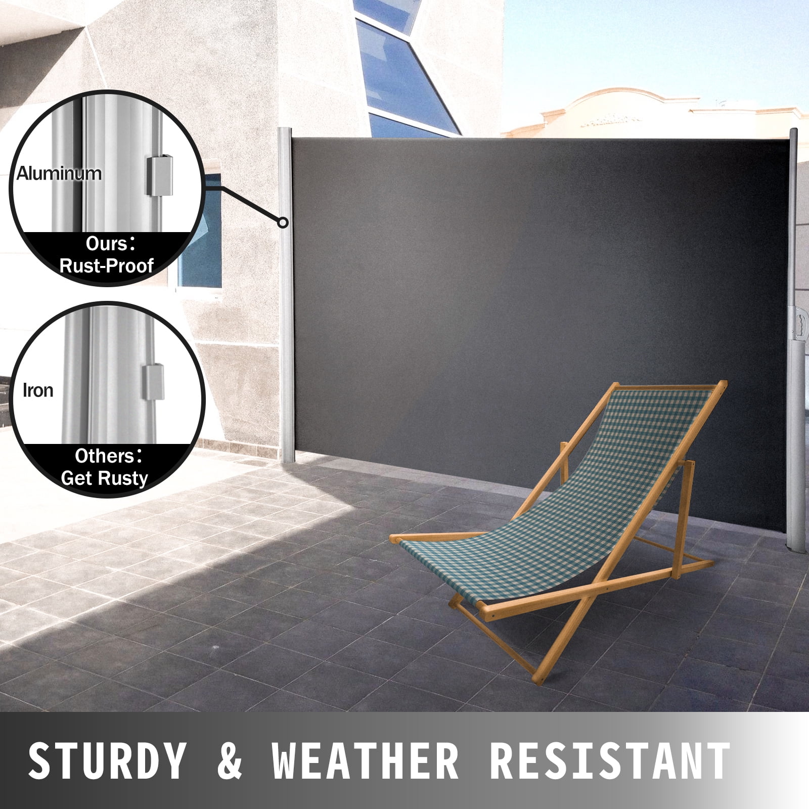 KFFKFF Retractable Side Awning 118" x 71", Retractable Patio Screen Waterproof, Retractable Room Divider Grey for Privacy, Garden, Outdoor, Patio and Terrace