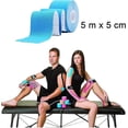 thumbnail image 4 of Cinta kinesiológica deportiva para músculos, 5 mx 5 cm, resistente al agua y elástica, 2 rollos (1 azul, 1 azul), 4 of 5