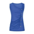 thumbnail image 4 of Women's Side Buttons Pleated Tank Tops Asymmetric Neck Sleeveless Slim Fit Solid Tees Blue,L, 4 of 6