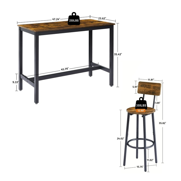 Segmart B1536: Industrial Dining Set with Metal Frame Pub Table