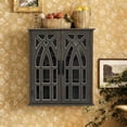 thumbnail image 2 of S-HOME Vintage Wall-Mounted Cabinet in Rustic Wood Finish, 21.26 Inch Accent Chest with Decorative Cutout Doors for Bathroom and Living Room Storage, Antique Black, 2 of 8