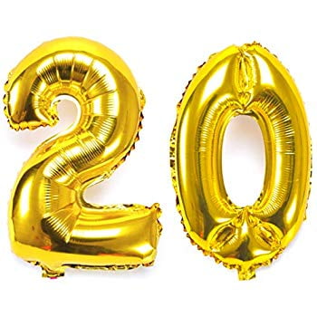 40 In Big 20 Number Balloons Gold Large Foil Mylar Number 20 Balloons for 20 Birthday Party
