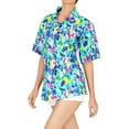thumbnail image 4 of HAPPY BAY Women's Short-Sleeve Summer Blouses Fashion Beach Bohemian Party Vacation Relaxed Fit Button Down Hawaiian Shirt M Allover Floral, Blue, 4 of 6
