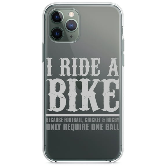 DistinctInk Clear Shockproof Hybrid Case for iPhone 11 (6.1" Screen) - TPU Bumper Acrylic Back Tempered Glass Screen Protector - I Ride Bike - Sports Only Require 1 Ball