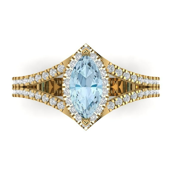 Halo Engagement Ring for Women - 1.2ct Simulated Blue Diamond in 18K Yellow Gold Promise Ring