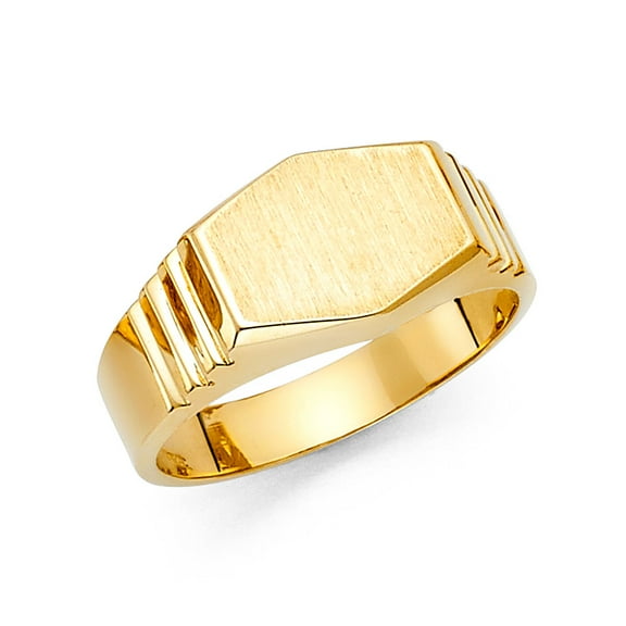 Mens Fancy Band Ring Solid 14k Yellow Gold Diamond Cut Satin Polished Finish Classic Design 12MM Size 10