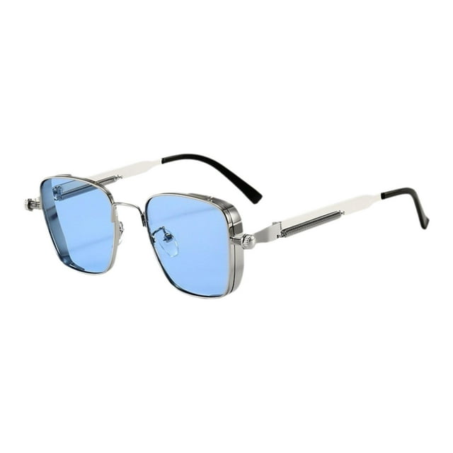 Gafas de sol cuadradas de diseño retro para actividades al aire libre, regalos de cumpleaños Lente plateada y azul