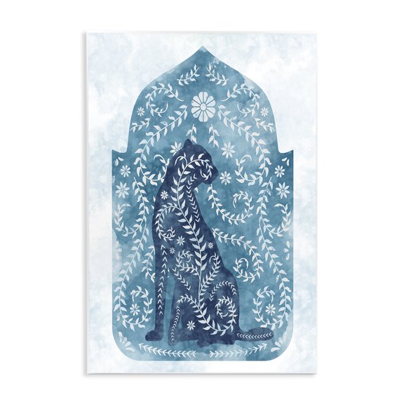 Stupell Industries Bohemian Cheetah in Blue Arabesque Shape Wall Plaque Art, 10 x 15, by Ziwei Li