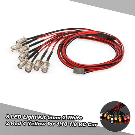 1 18 Kit Cars 8 LED Light Kit 2 White 2 Red 4 Yellow for 1/10 1/8 Traxxas HSP Redcat RC4WD Tamiya Axial SCX10 D90 HPI RC Car ()
