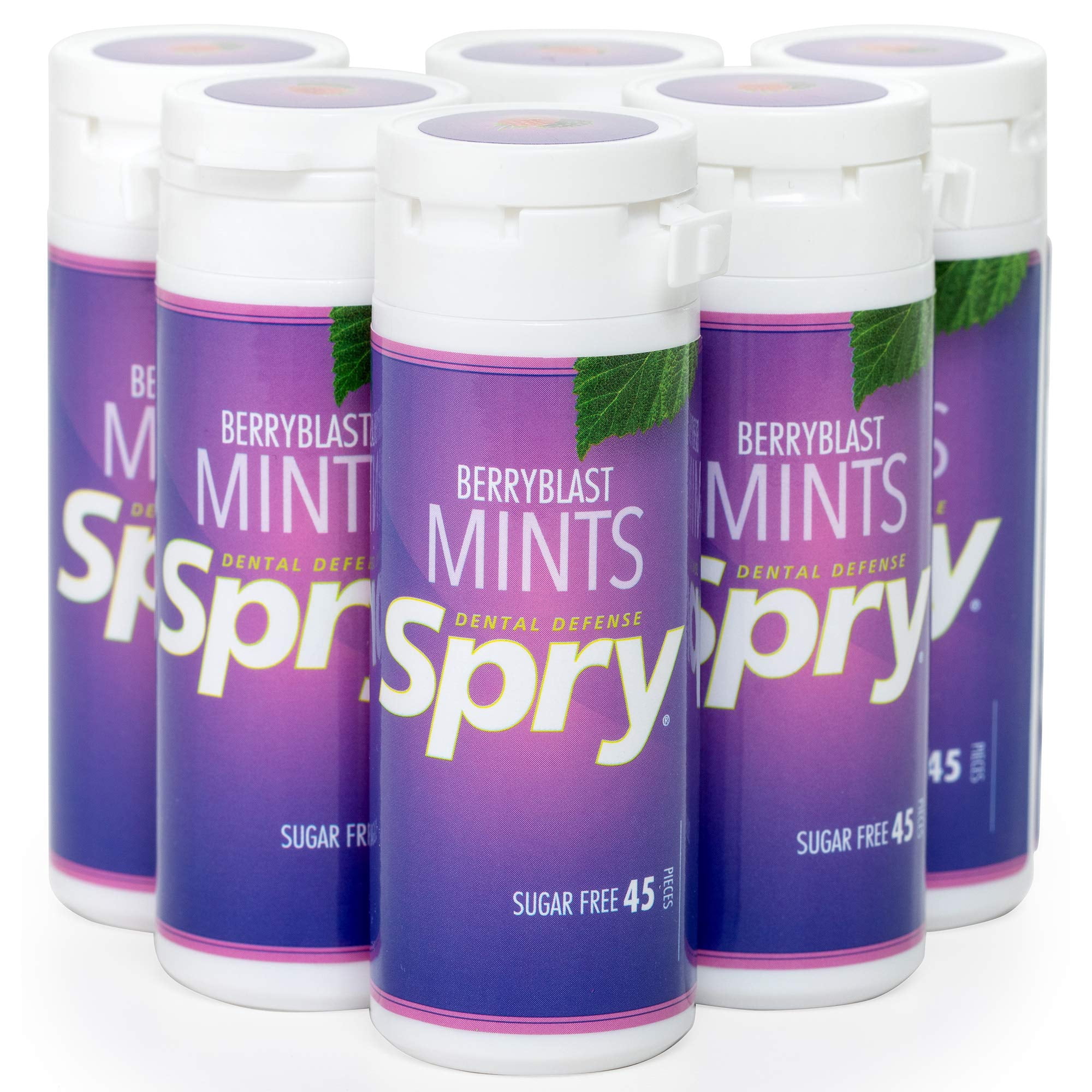 Spry Sugar-Free Xylitol Mints for Oral Health Gluten-Free Bad Breath Berry Blast 45 Count 6 Pack