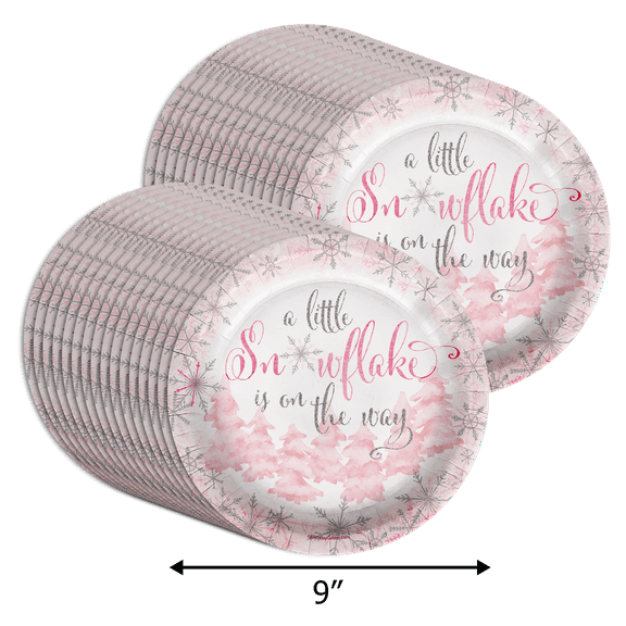 Birthday Galore A Little Snowflake is On The Way Girl's Baby Shower Party Supplies Large 9" Paper Plates in Bulk 32 Piece