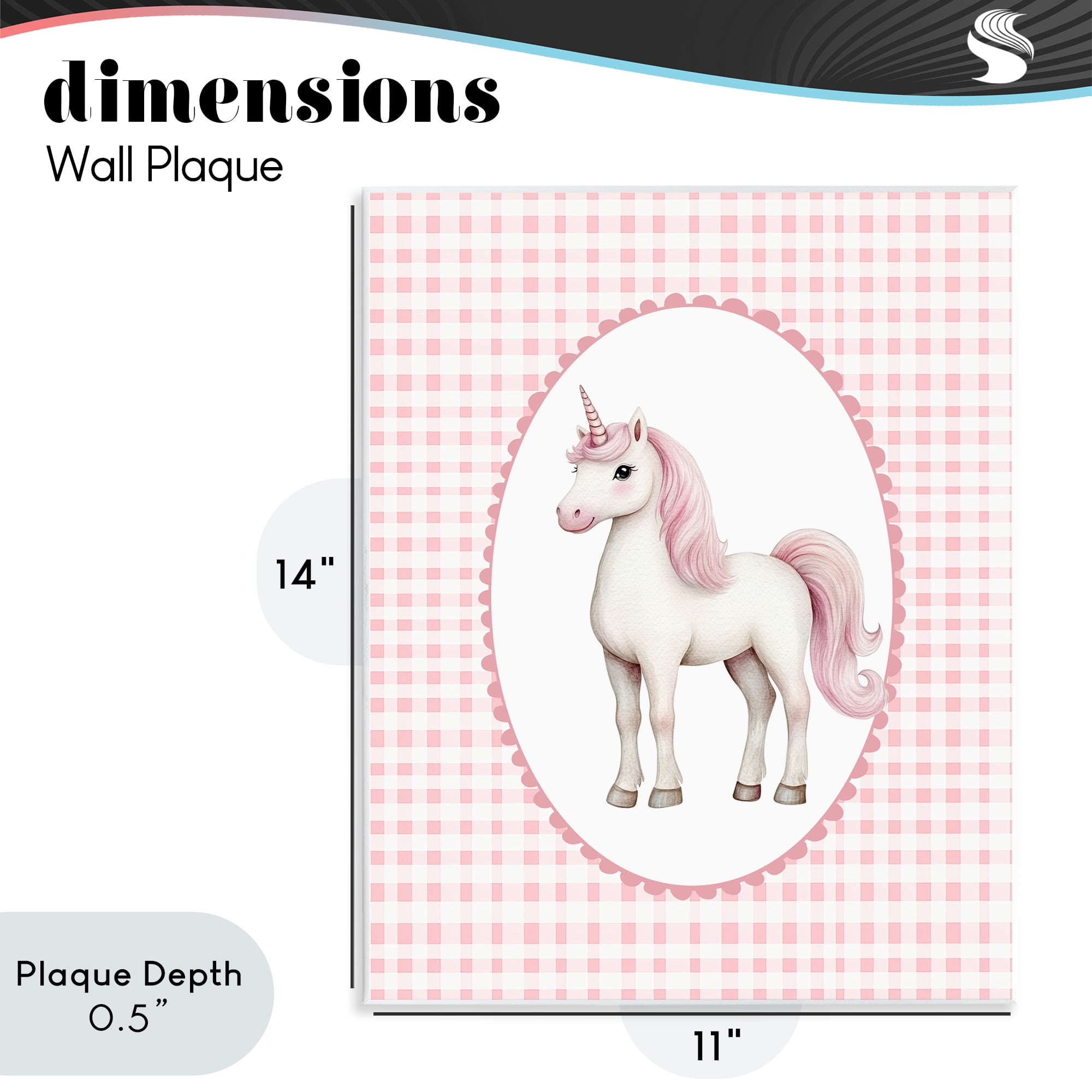 Stupell Industries Pink Gingham Unicorn Wall Plaque Art, design by Christine Simpson Art
