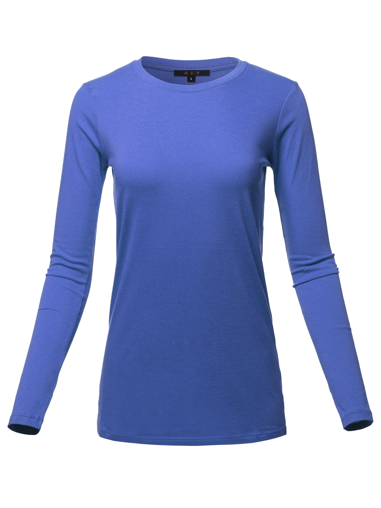 A2Y Women's Basic Solid Soft Cotton Long Sleeve Crew Neck Top