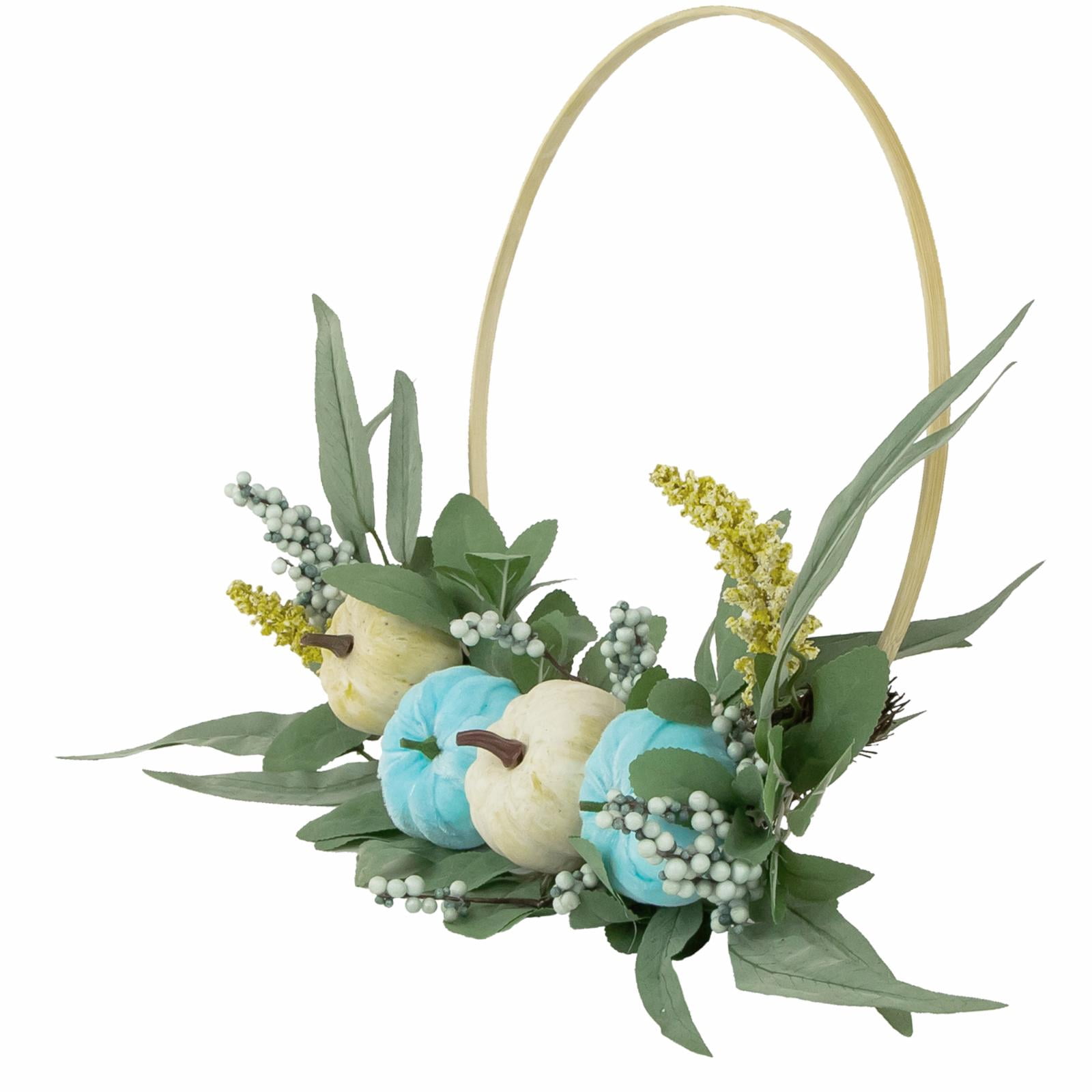 Northlight 18"" Blue Pumpkins and Foliage Artificial Thanksgiving Half Wreath