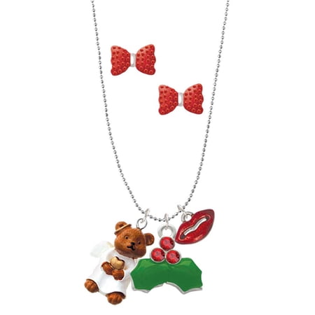 Delight Jewelry Resin Angel Bear Christmas Kiss Charm Necklace and Stud Earrings