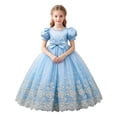 thumbnail image 2 of LEKWK Girls Floral Embroidered Princess Dress Puff Short Sleeve Tulle Pageant Gown Bow Waist Cute Dress for Wedding Flower Girl Formal Birthday Party 3-14Y, 2 of 6
