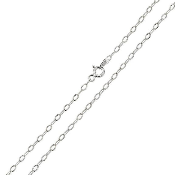 Sterling Silver 925 Rhodium Plated Wide Oval Cable Diamond-Cut Link Chain 2mm 18" Jewelry Female