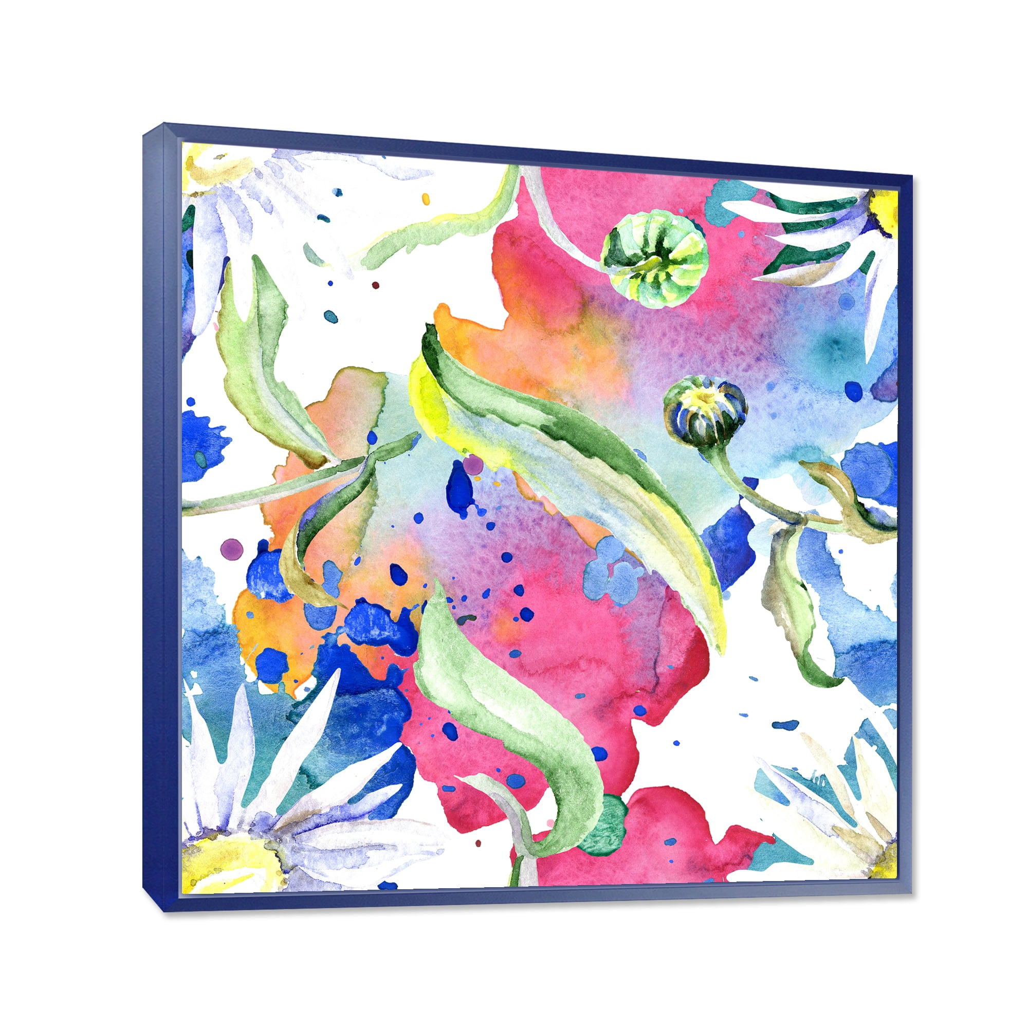 Designart 'Iridiscent Colorful Daisy Flowers' Transitional Framed Canvas Wall Art Print