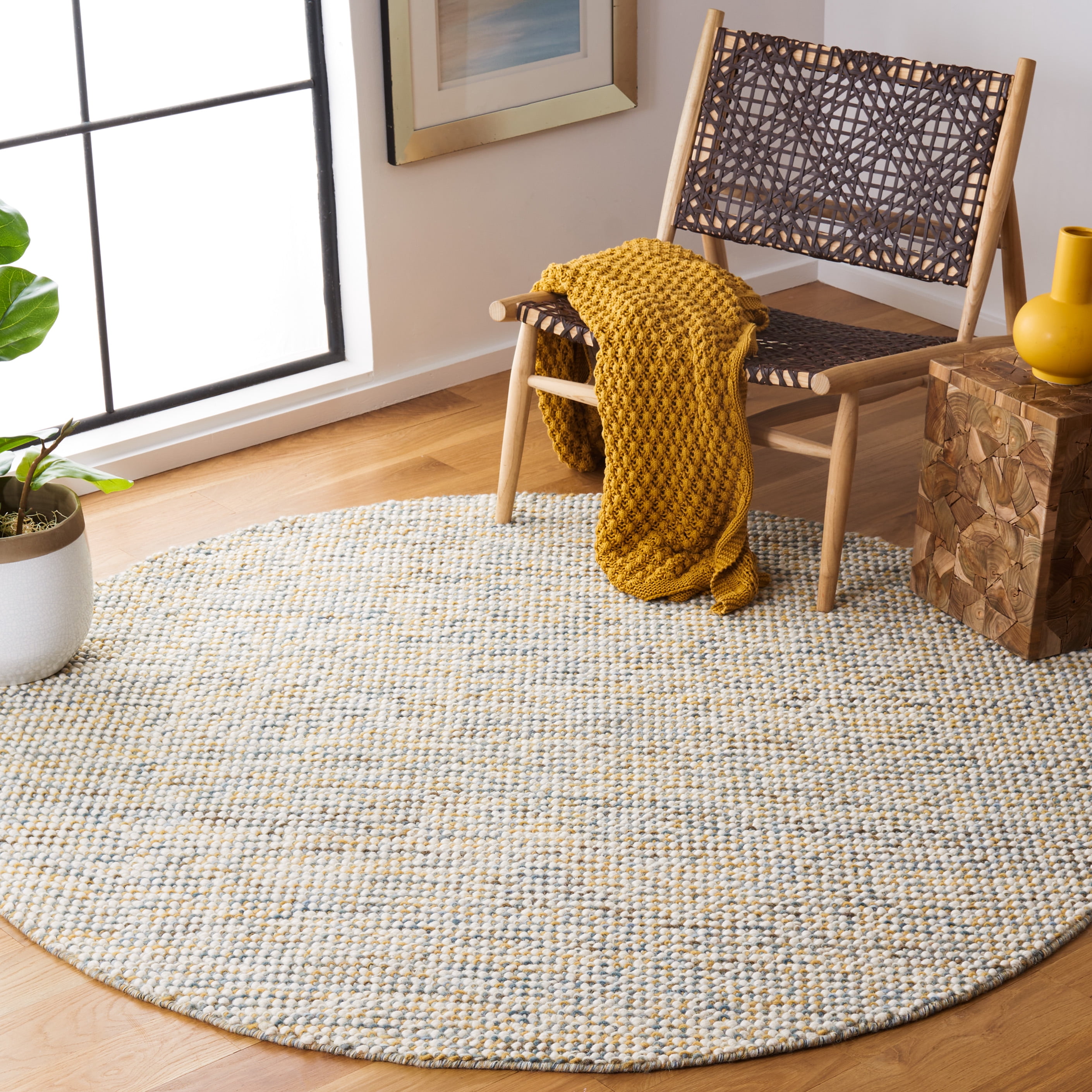 SAFAVIEH Vermont Windsor Solid Area Rug, Dark Gold/Blue, 6' x 6' Round