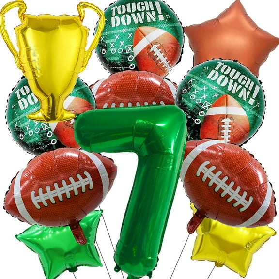 Ougher 14Pcs Football Balloons, Football Birthday ZLK1 Party Decorations Sports Theme Birthday Party Decoration Include 40Inch Green Number Balloon for 7th Football Birthday Party Supplies