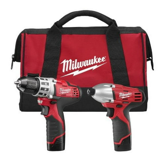 Milwaukee 2494-22 M12 Cordless Combination 3/8" Drill / Driver and 1/4" Hex Impact Driver Dual Power Tool Kit (2 Lithium Ion Batteries, Charger, and Bag Included)