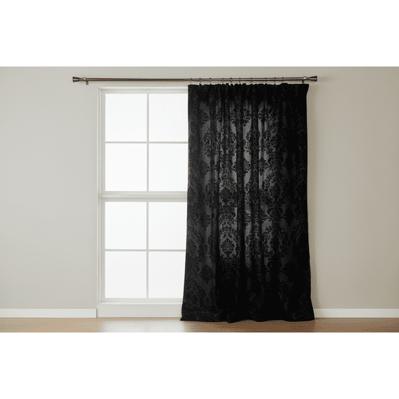 Flocking Damask Taffeta Window Curtain 56 Inch Wide Black on Black
