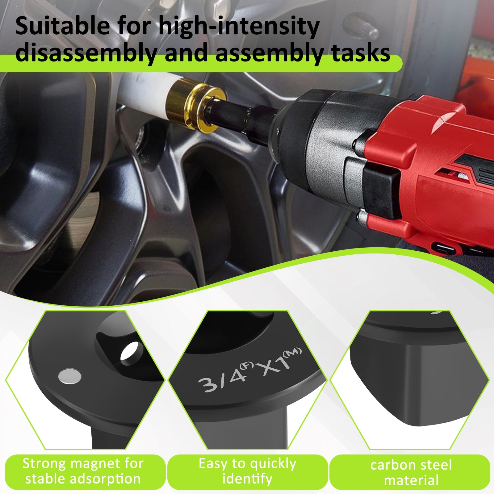 TMWEFUSC 4PCS Low Profile Impact Socket Adapter Set Magnetic Carbon Steel Drive Ratchet Adapter for Tight Spaces, 3/4" to 1", 1/2" to 3/4", 3/8" to 1/2", 1/4" to 3/8"