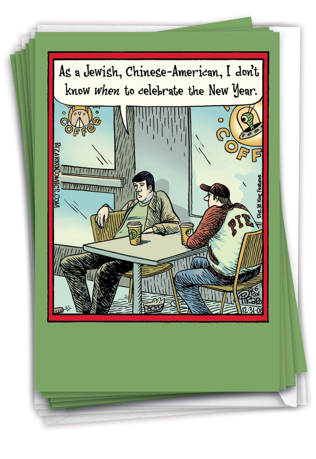 12 Funny New Year Cards Pack (1 Design, 12 Cards) - Multinational B1984