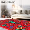 thumbnail image 2 of ODIKA 2'x3' Machine Washable Non-Slip Area Rug, Hummingbird Mosaic Medley with Blossoming Flora Motifs High Traffic Rug, Red, 641146, 2 of 7