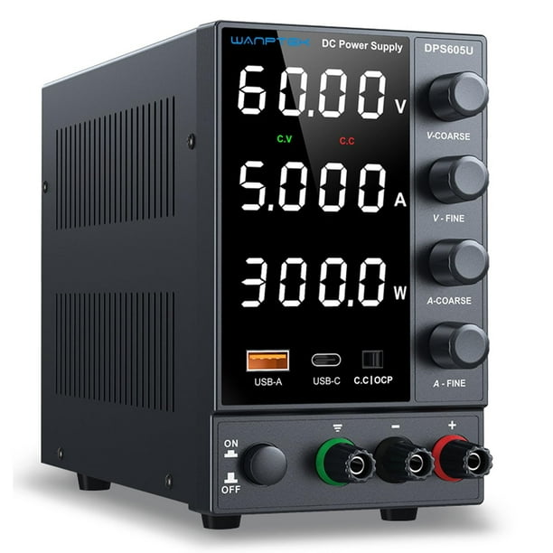 Fuente de alimentación DC WANPTEK POWER Bench 0-60 V 0-5 A con USB y tipo C