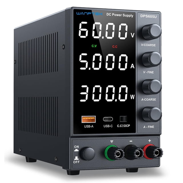 Fuente de alimentación DC WANPTEK POWER Bench 0-60 V 0-5 A con USB y tipo C