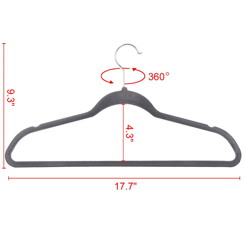 Non Slip Velvet Hangers ,100-Pack Black 17.7 x 9.3 x 0.2 inch, Capacity 7lb
