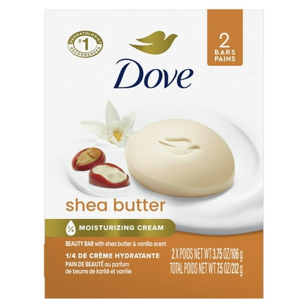 Dove Beauty Bar Gentle Skin Cleanser Shea Butter 2 Bars Moisturizing For Gentle Soft Skin Care More Moisturizing Than Bar Soap 3.75 Oz (Packaging May Vary)