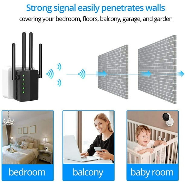 WiFi Range Extender, 1200Mbps Signal Booster Repeater Cover up to 2500 Sq.ft, 2.4 & Dual Band WiFi Extender, Antennas 360° Full Coverage Wireless Amplifier for Smart Home Devices - Walmart.com