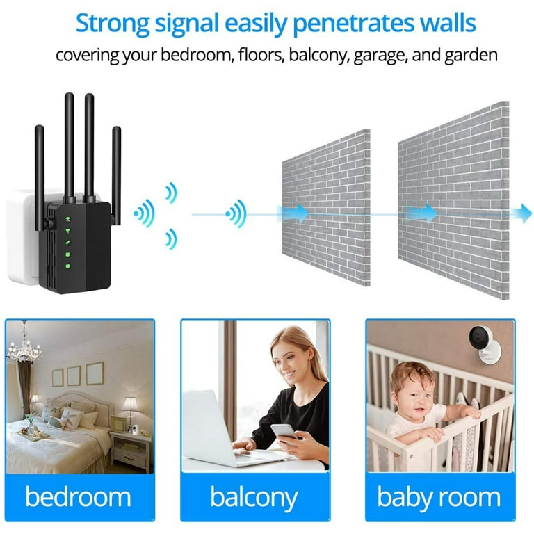 WiFi Range Extender, 1200Mbps Signal Booster Repeater up to 2500 2.4 5GHz Dual Band WiFi Extender, 4 Antennas 360° Full Coverage Wireless Internet Amplifier for Smart Home Devices - Walmart.com