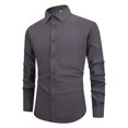 thumbnail image 5 of Domuza Men's Long Sleeve Shirts Wrinkle-Resistant Stretch Regular Fit Button Up Formal Dress Shirts Business Casual Solid Lapel T-Shirts Gray S, 5 of 5