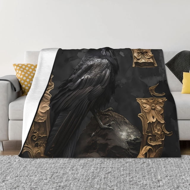 Balery Gothic Raven Portrait Manta de Franela con Dibujo, Lujo Ultra Suave y Cálido, Antipelusa y Resistente a las Arrugas para Cama, Sofá, Camping -60"x50"