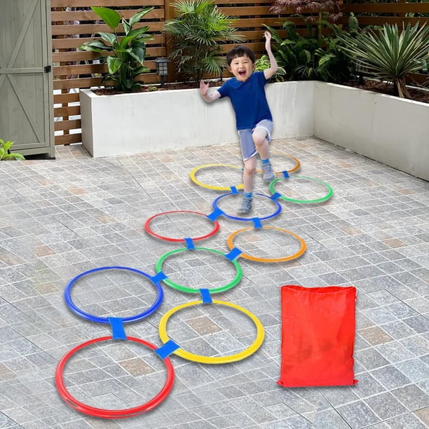 Set Marelle Enfant 12 Anneaux Flexibles 28 Cm – Jeu Extérieur DIY – Motricité Et Coordination
