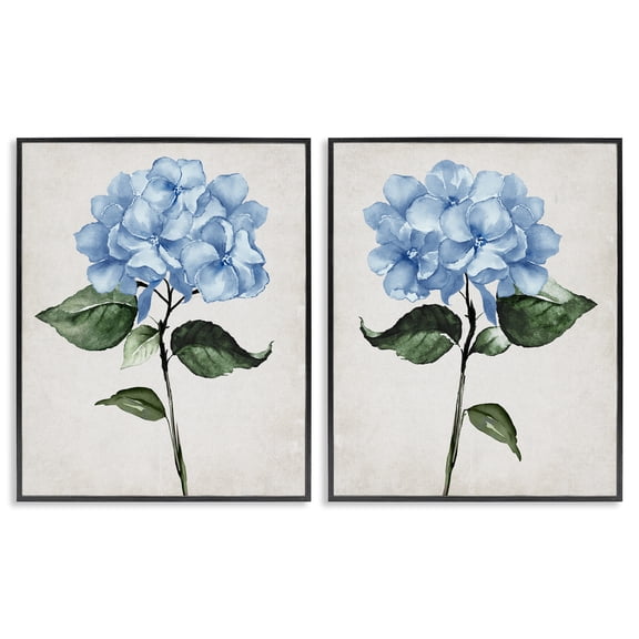 Stupell Industries Blue Hydrangea Stems Floral Painting Black Framed Art Print Wall Art, 11 x 14, Set of 2