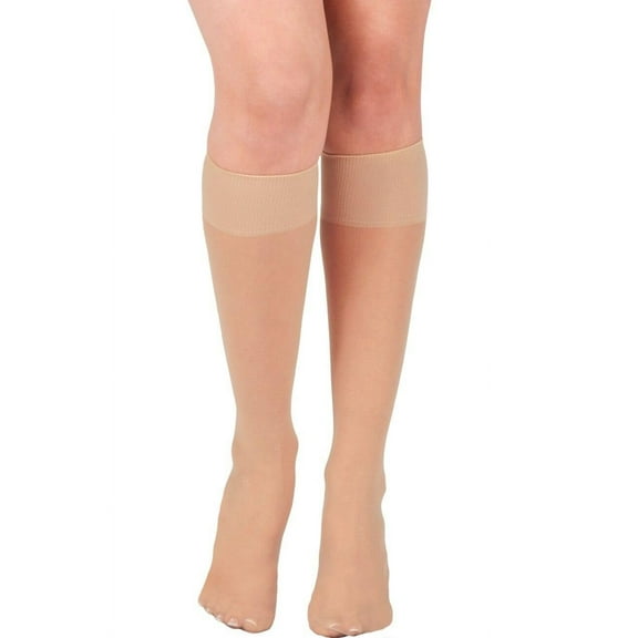 Diamond Star Women's Knee High Socks Trouser Socks, Stretchy Soft Thin Material (Beige - 6 Pairs, Socks Size 9-11, Fit Women's Shoe Size 4-10.5)