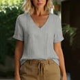 thumbnail image 2 of hotojiny Summer Tops for Women Trendy Rolled Short Sleeve Tshirts Breathable V Neck Loose Fit Tee Fashion Clothing, 2 of 7
