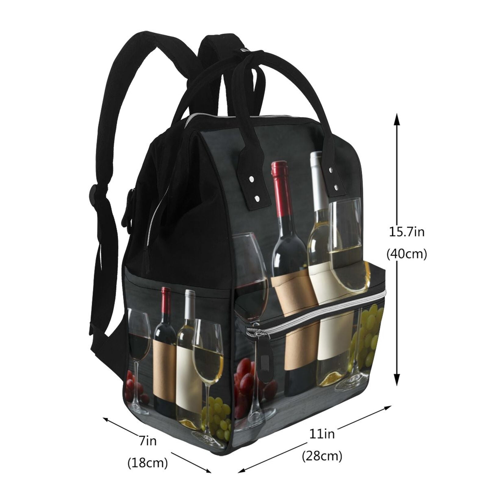 Ratiio Two Bottles Of Red And White Wine Mummy Backpack - Waterproof Twill Canvas, Large Capacity Diaper Bag with Multiple Pockets and Adjustable Straps